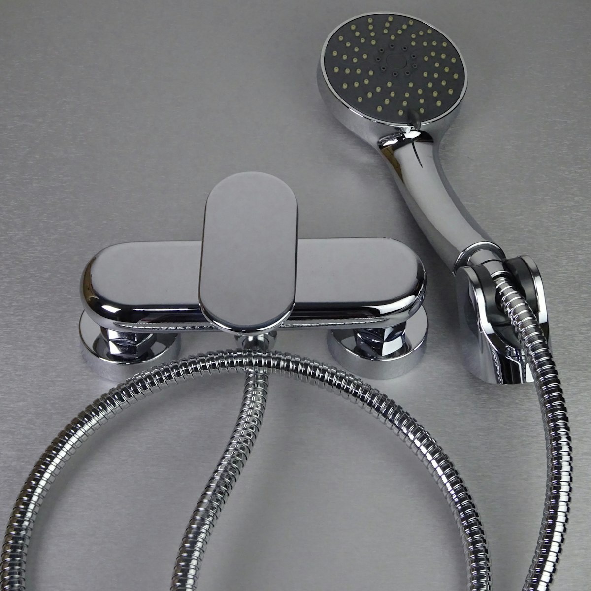 A modern shower and bath mixer tap set